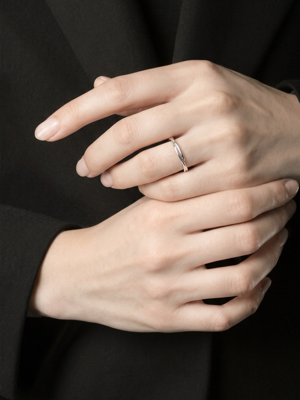2388-76 925 Sterling Silver Interlocking Double Band Ring – Minimalist Adjustabl